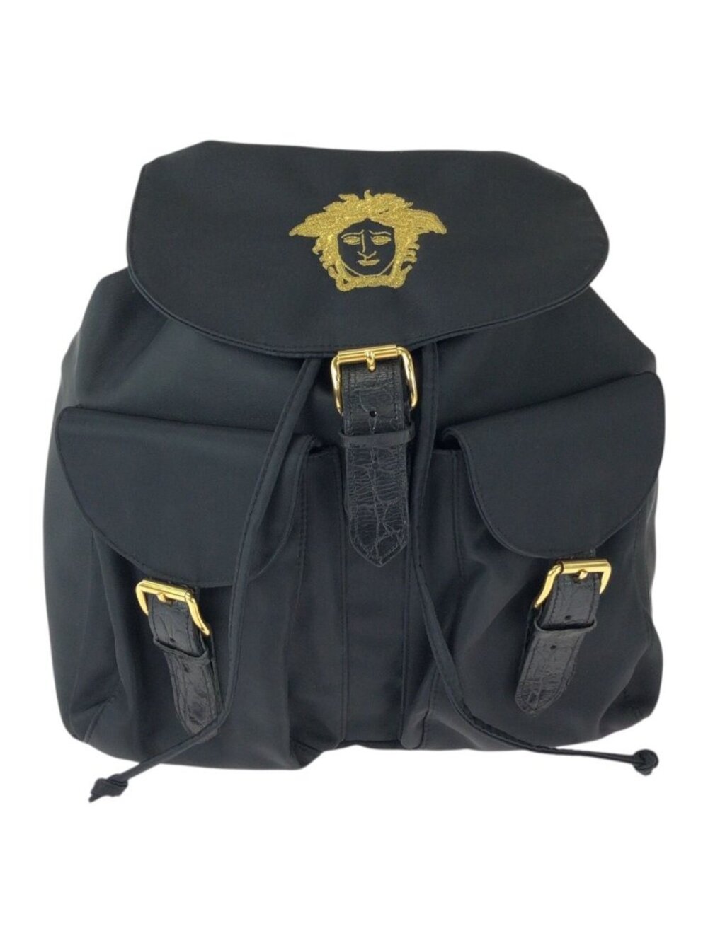Versace Vintage Medusa Black Gold Nylon Backpack